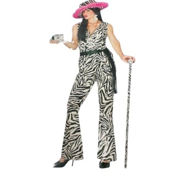 Y2K Lady Pimp Slap Costume Pony Express Size Small 6-8 Zebra Print Halloween NEW - Picture 1 of 7
